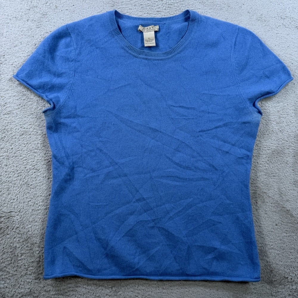 Kenar Sweater Womens XL Blue 100% Cashmere Short Sleeve Pullover Shirt Soft